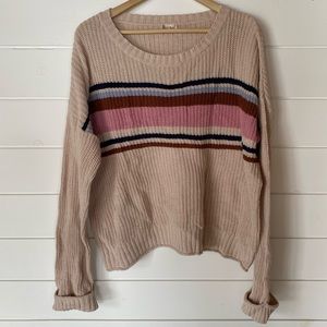 Women’s Large Long Sleeve Tan Striped Sweater